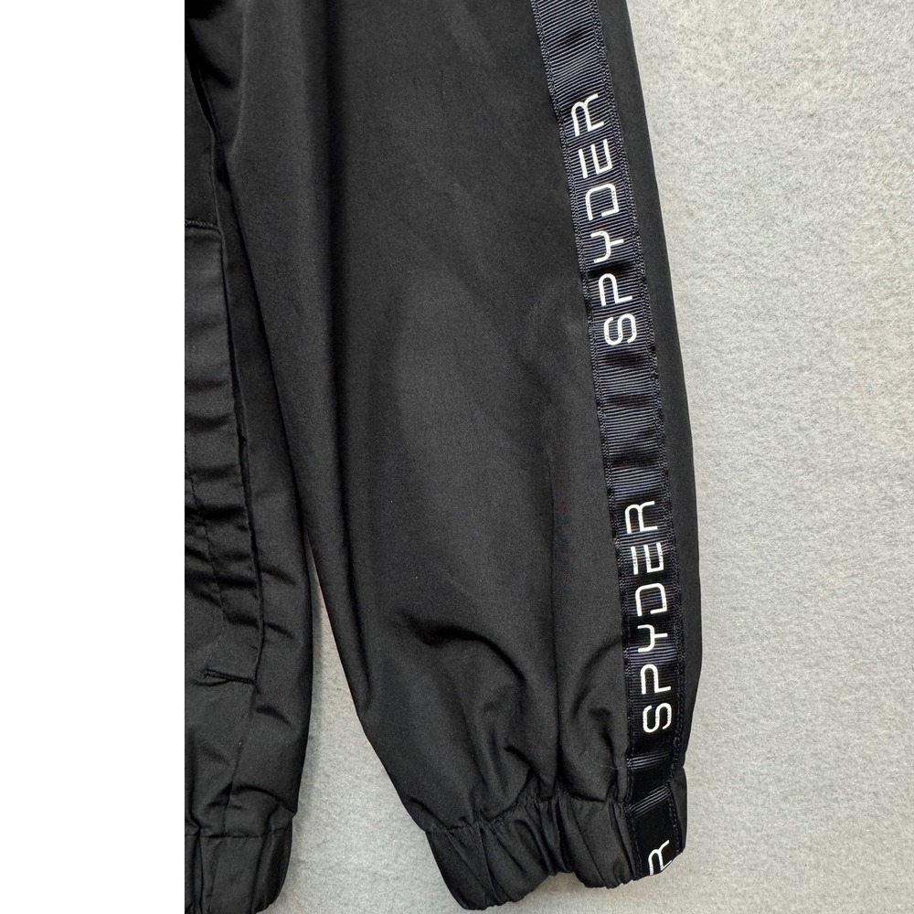 Spyder Windbreaker Jacket Mens M Black Full Zip Hooded Logo Tape Lightweight - Picture 5 of 11